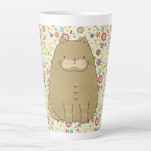 Fat Cat on Cottagecore Folk Art Flowers  Latte Mug