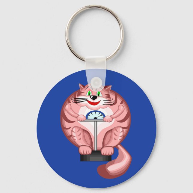 Fat Cat on Scale Keychain (Front)