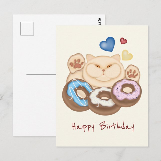 Fat cat sweet tooth Happy Birthday Postcard (Front/Back)
