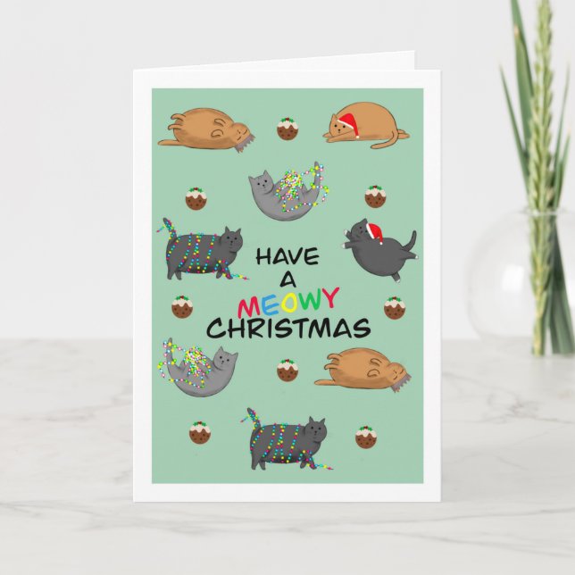 Fat Cats and Christmas Puddings Holiday Card (Front)