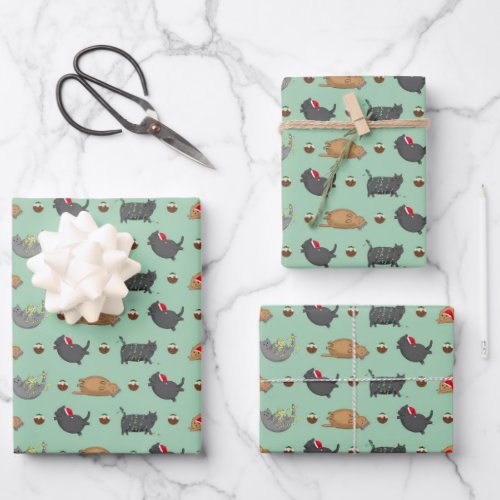 Fat Cats and Christmas Puddings Wrapping Paper Sheets