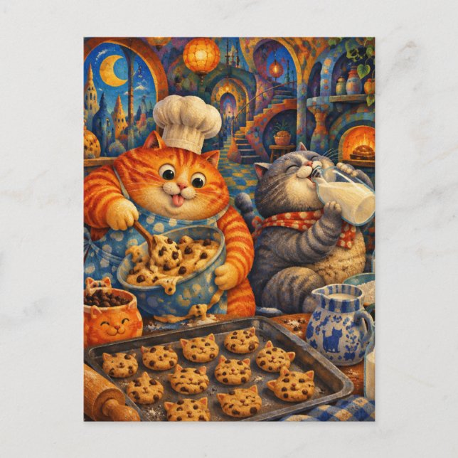 Fat Cats Baking Cookies Postcard (Front)
