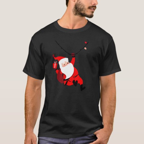Fat Christmas Man Delivering Presents Down The Chi T_Shirt