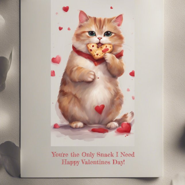 Fat cute cat cookie snack funny Valentines Day Holiday Card (Creator Uploaded)
