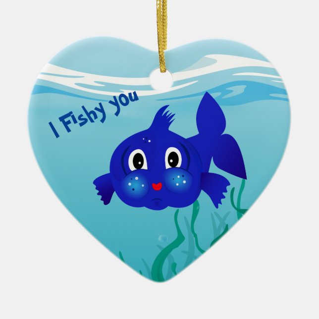 Fat-fish cartoon  illustration ceramic ornament (Front)