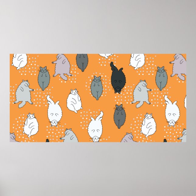 Fat, fluffy cats are lying on their backs. Cute co Poster (Front)