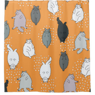 Fat, fluffy cats are lying on their backs. Cute co Shower Curtain