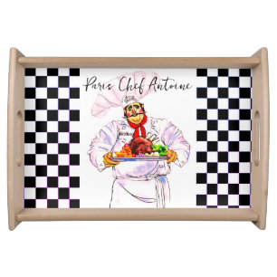 Fat French Chef Serving Paris Restaurant Tray