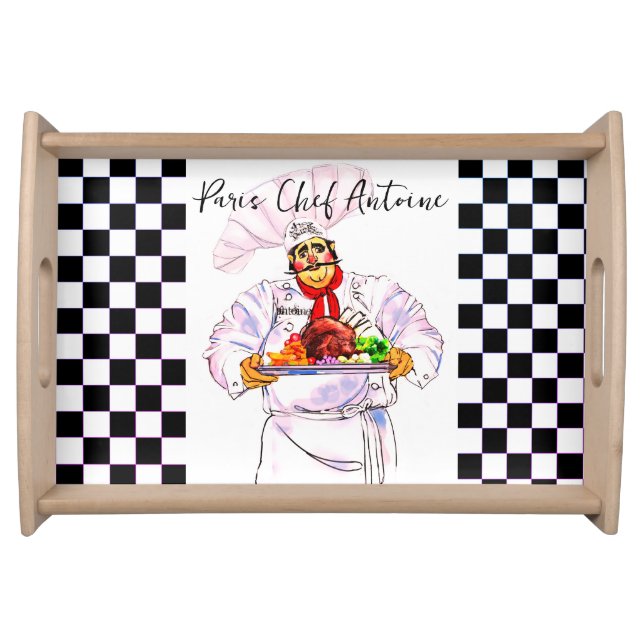 Fat French Chef Serving Paris Restaurant Tray (Front)