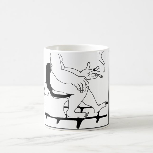 Fat Guy Smoking On The Toilet Comic Manga Style Coffee Mug (Center)