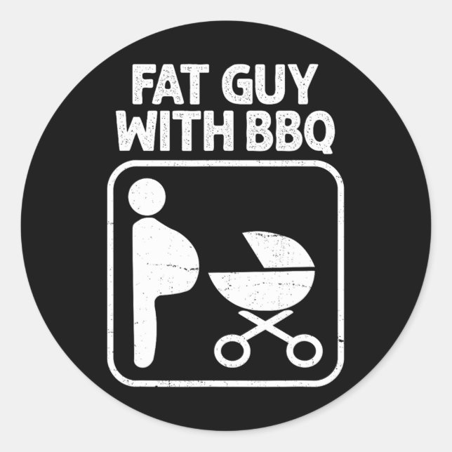 Fat Guy With Bbq  Classic Round Sticker (Front)