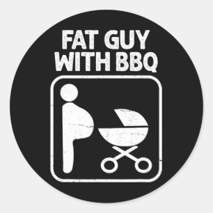 Fat Guy With Bbq Classic Round Sticker