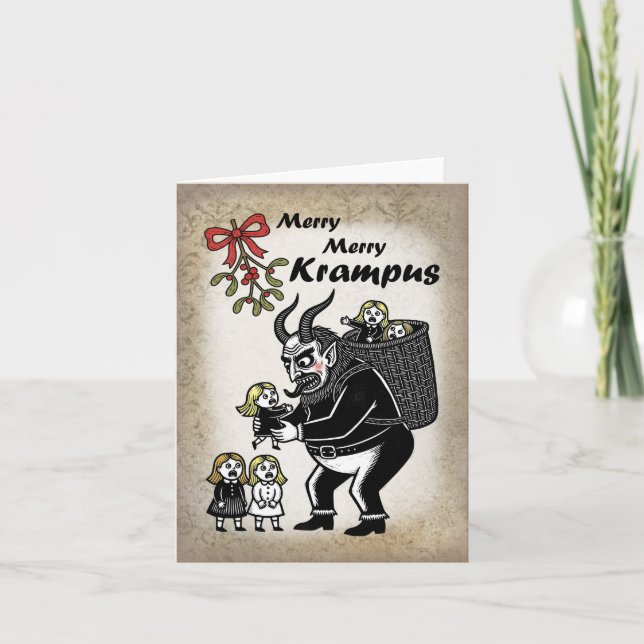 Fat Krampus Grabbing Girls Funny Naughty Christmas Holiday Card (Front)