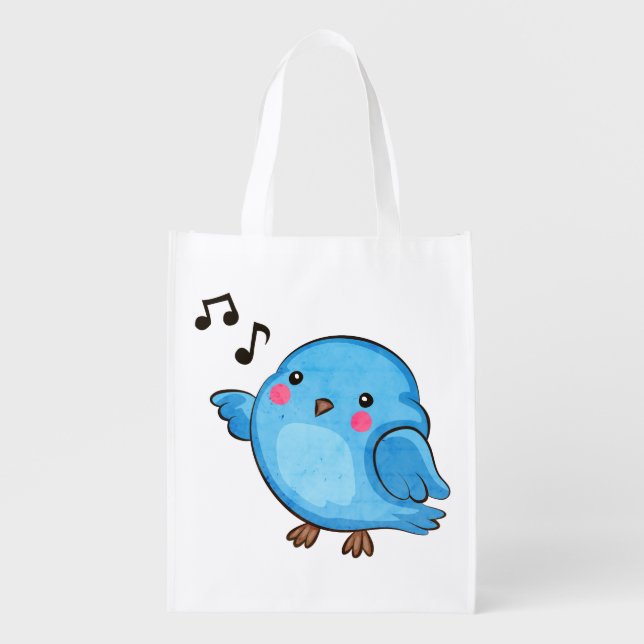 Fat Little Bluebird - Cute bird art Reusable Grocery Bag (Front)