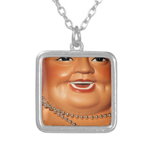 Fat orange Buddha Silver Plated Necklace