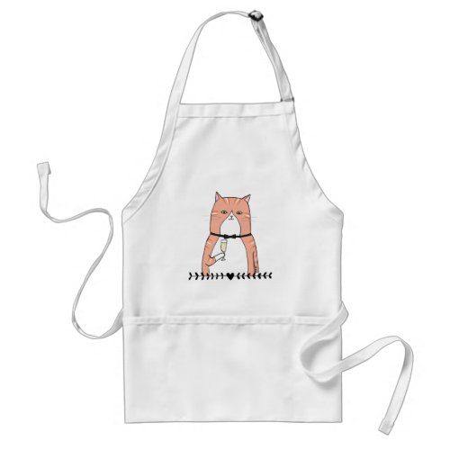 Fat Orange tabby Cat with Champagne Cat Dad BBQ Adult Apron