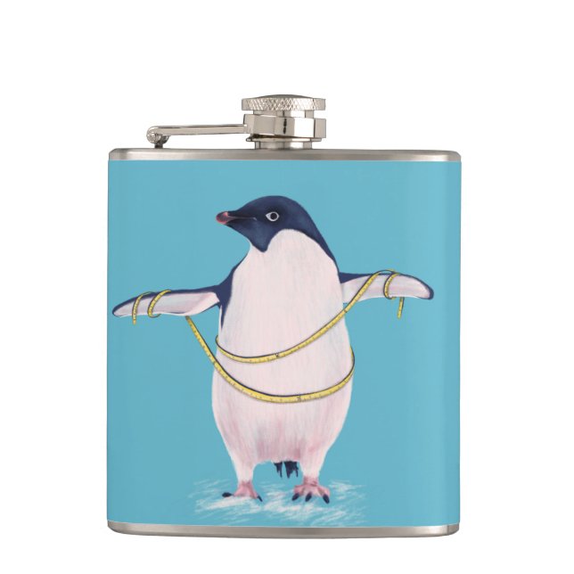Fat Penguin On Diet Cute Funny Bird Flask (Front)