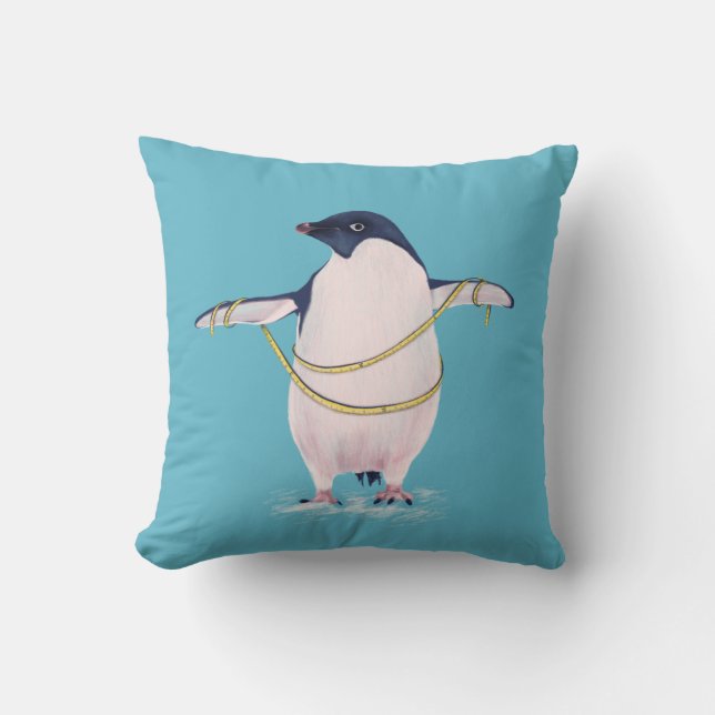 Fat Penguin On Diet Cute Funny Bird Throw Pillow (Front)