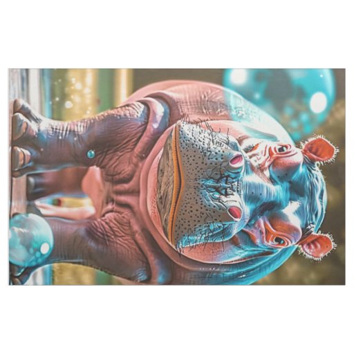 Fat Quarter Whimsical Hippos Bubbles Pink BLue Fabric