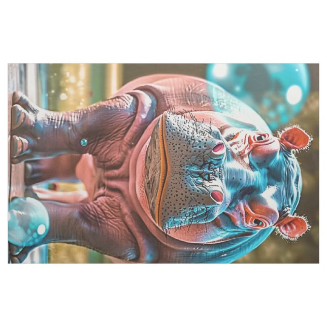 Fat Quarter Whimsical Hippos Bubbles Pink BLue Fabric (Fat Quarter)