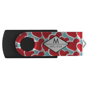 Fat Red Hearts Repeating Pattern Cute Flash Drive