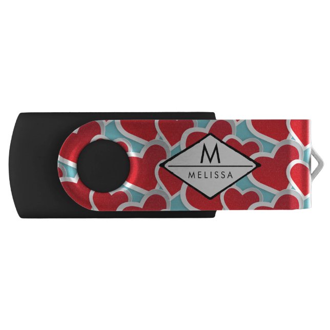 Fat Red Hearts Repeating Pattern Cute Flash Drive (Front)