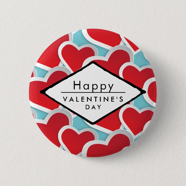 Fat Red Hearts Repeating Pattern Cute Pinback Button (Front)