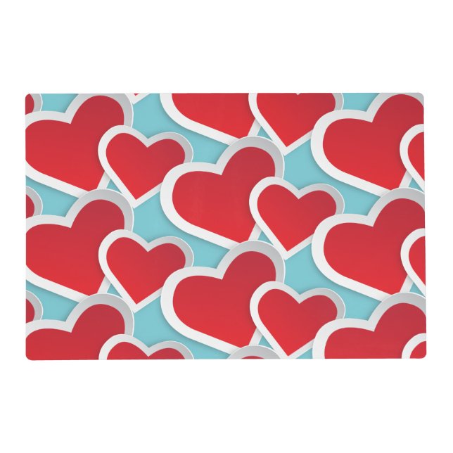 Fat Red Hearts Repeating Pattern Cute Placemat (Front)