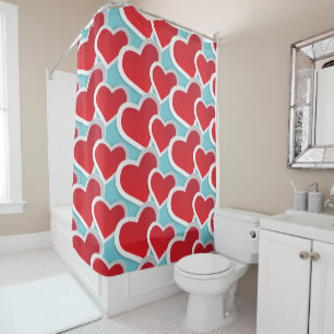 Fat Red Hearts Repeating Pattern Cute Shower Curtain