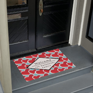 Fat Red Hearts Repeating Pattern Cute Welcome Doormat