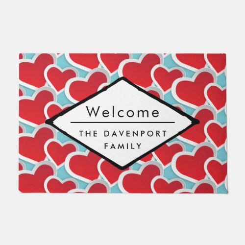 Fat Red Hearts Repeating Pattern Cute Welcome Doormat