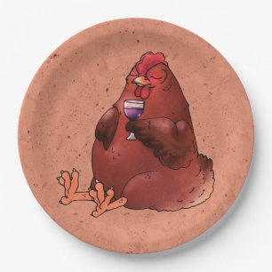 Fat Red Hen with Wine Paper Plates