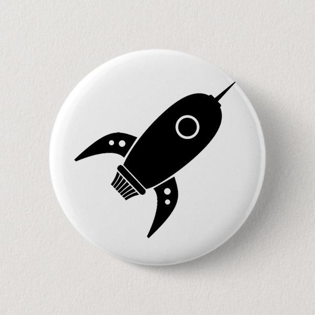 Fat Retro Rocket Ship Black Pinback Button (Front)