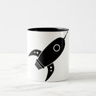Fat Retro Rocket Ship Black Two-Tone Coffee Mug