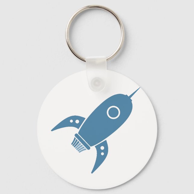 Fat Retro Rocket Ship Blue Keychain (Front)