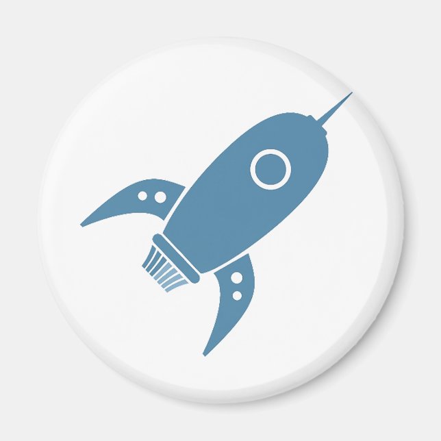Fat Retro Rocket Ship Blue Magnet (Front)