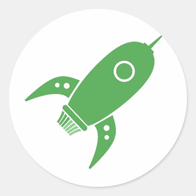 Fat Retro Rocket Ship Green Classic Round Sticker (Front)