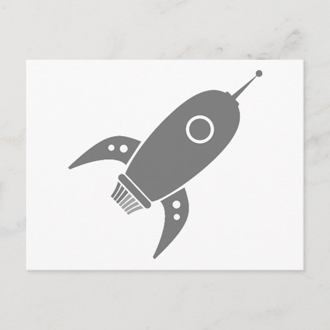 Fat Retro Rocket Ship Grey Gray Postcard (Front)
