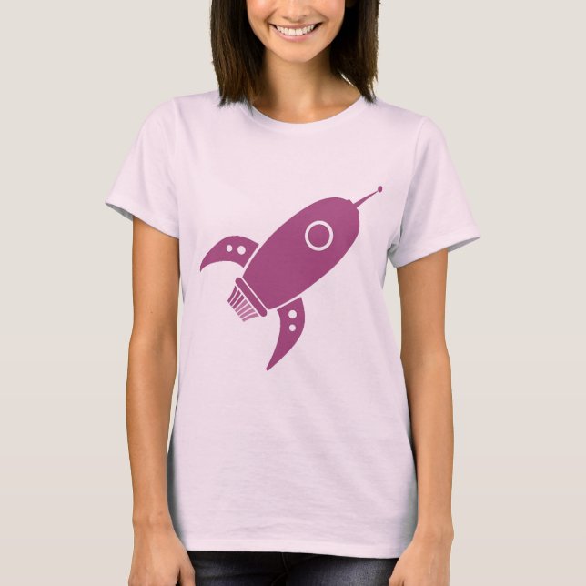 Fat Retro Rocket Ship Pink T-Shirt (Front)