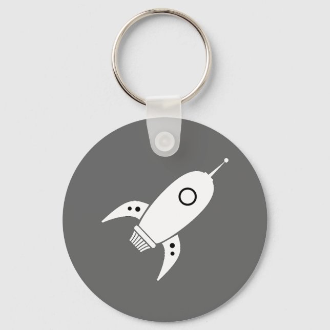 Fat Retro Rocket Ship White Keychain (Front)