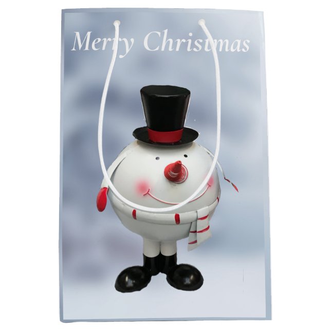 Fat Round Funny Tin Snowman  Medium Gift Bag (Front)