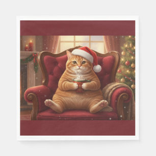 Fat Santa Cat with Hot Chocolate Napkins