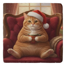 Fat Santa Cat with Hot Chocolate Trivet