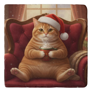 Fat Santa Cat with Hot Chocolate Trivet