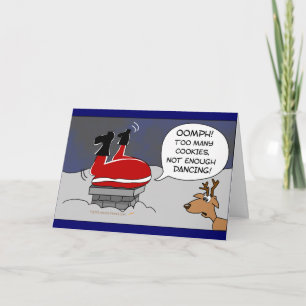 Fat Stuck Santa Funny Christmas Dancing Cartoon Holiday Card