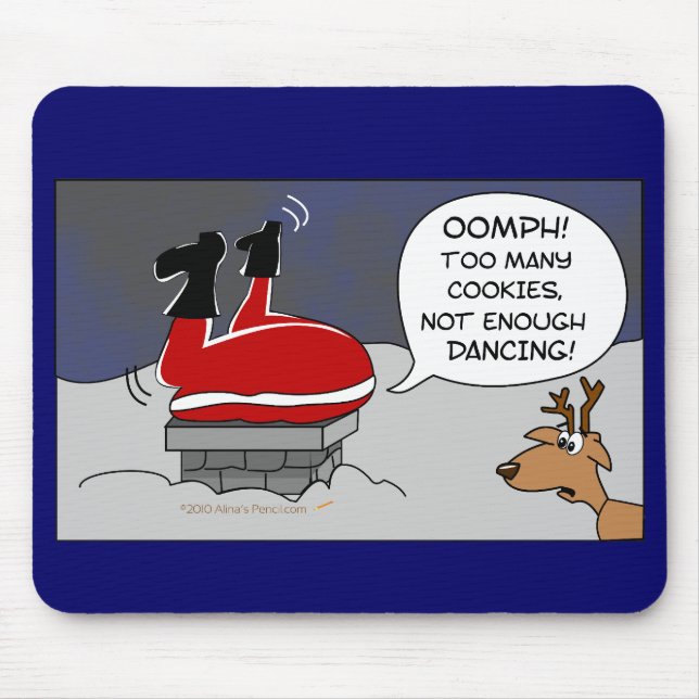 Fat Stuck Santa Funny Christmas Dancing Cartoon Mouse Pad (Front)