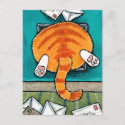 Fat Tabby Cat Stuck in Cat Flap Postcard