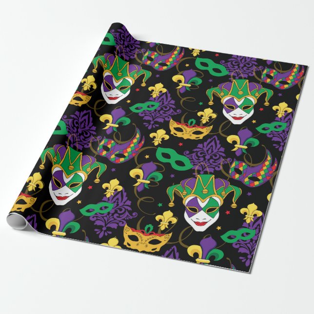 Fat Tuesday Mardi Gras Carnival Wrapping Paper (Unrolled)