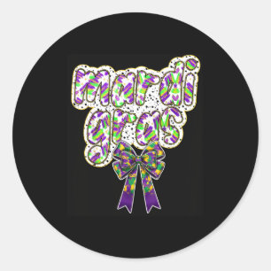 Fat Tuesday Mardi Gras Coquette Bow Kids Girls Wom Classic Round Sticker