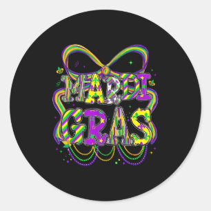 Fat Tuesday Mardi Gras Coquette Bow Kids Girls Wom Classic Round Sticker